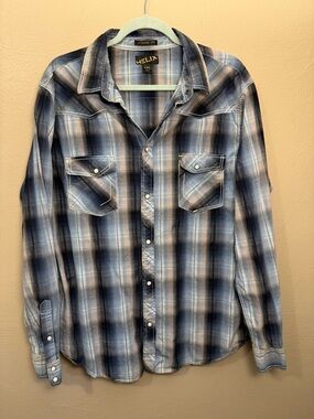 Helix Men's Western Athletic Fit Blue Plaid Pearl Snap Button Shirt Size XXL
